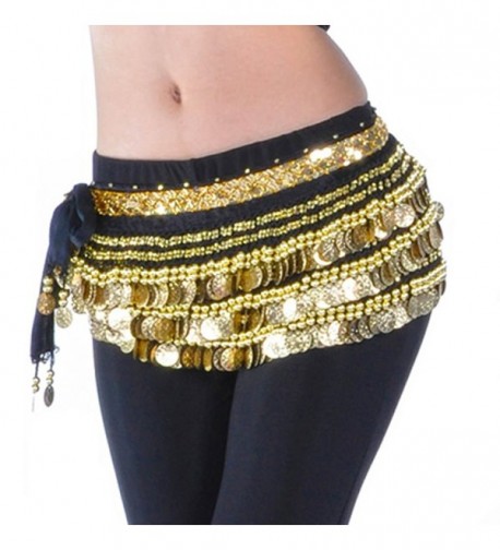 Pilot-trade Lady's Belly Dance Hip Scarf Wrap Belly Dancing Skirt Gold Coins - Black - C311U8NZ3HV