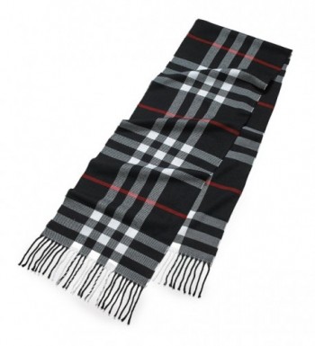 Cashmere Feel Weather Elegant Clara Clark - Black/White Plaid With Red Accent - C2185O763NI
