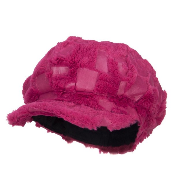 Soft Fur Patttern Newsboy Hat - Fuchsia - CO12HV9QOWH