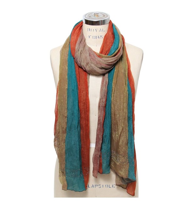 Scarfand's Light Weight Rainbow Color Chiffon Scarf - Rainbow Teal-brown - CV11M3P80X1