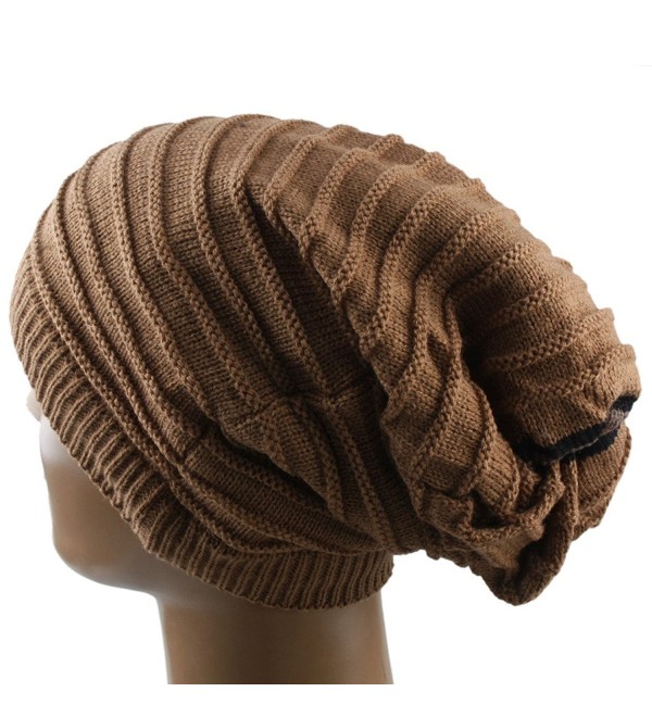 Samtree Unisex Slouchy Beanie Hat Stripe Knit Cap Loop Scarf Neckerchief Dreadlocks - 013-brown - CP129TC7HNJ