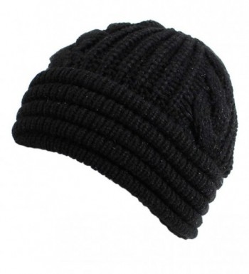 AN Womens Winter Knit Beanie Hat Plush Fleece Lined Many Colors - Black Cable - C212MYEI2PC