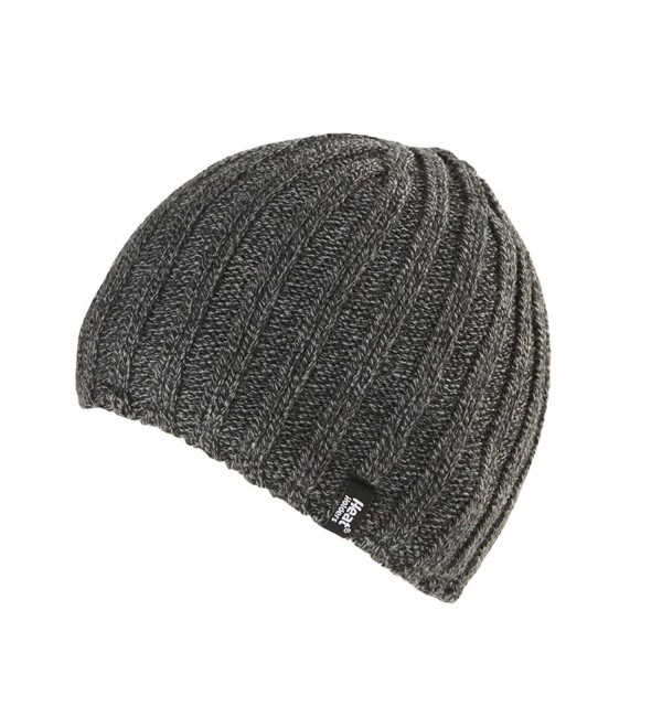 Heat Holders - Men's Thermal Fleece Ribbed Knitted Winter Hat 3.4 Tog - One Size - Charcoal Grey - C61220VXVBD