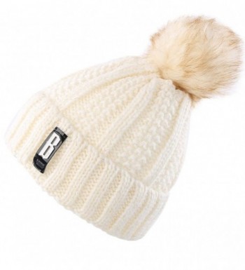 Novawo Women's Trendy Pom Pom Hat Fleece Lined Beanie Winter Warm Knit Hats Slouchy Beanie - White - CF187NXSWC9