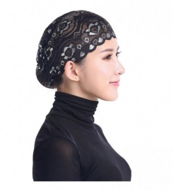 Qingfan Women Muslim Hijab Ruffle Cancer Chemo Elegant Lace Hat Beanie Scarf Turban Head Wrap Cap - Black - C6186OMRY8Y