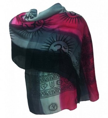 100% Pure Silk Indian Printed Om Mantra Scarf Hand Dyed - Pink/Grey - CE11UFEY1ZX