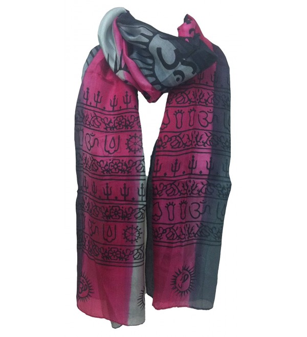 100% Pure Silk Indian Printed Om Mantra Scarf Hand Dyed Pink/Grey ...