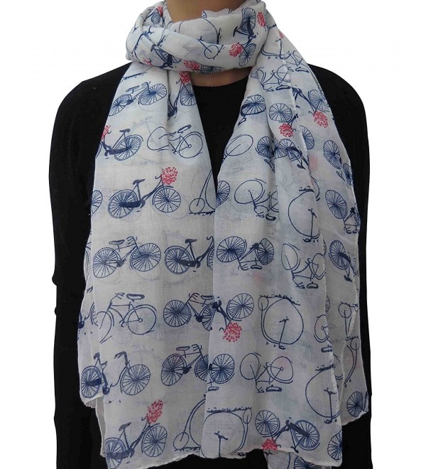 Lina & Lily Vintage Bicycle Print Women's Scarf Shawl Lightweight - White - CI11VS0FXGT