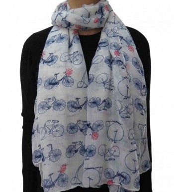 Lina & Lily Vintage Bicycle Print Women's Scarf Shawl Lightweight - White - CI11VS0FXGT