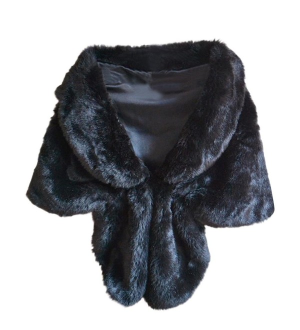 Mr.Macy Fashion Elegant Bridal Wedding Faux Fur Long Shawl Stole Wrap Shrug Scarf - Black - C7189XSW3WY