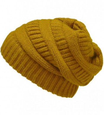 NEOSAN Womens Men Knit Winter Stretch Thick Slouch Beanie Hats Chunky Skull Caps - Solid Mustard - CB184YMQG89