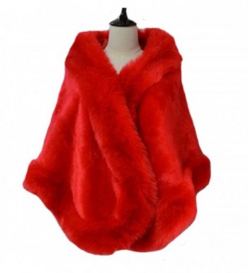 Women's Faux Fur Bridal Shrug Wrap Winter Wedding Bridesmaid Dress Jacket Cape Stole Shawl SW01 - Red - C012O8COIK3