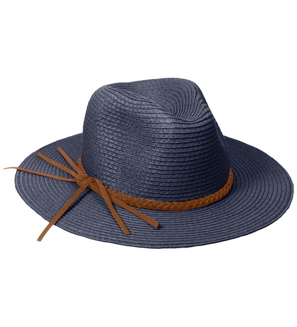 D&Y Women's Paper Crochet Panama Hat with Metallic Braided Band - Navy - CD12BL7VGYV