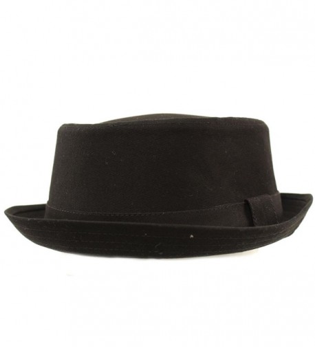 Men's Everyday Cotton All Season Porkpie Boater Derby Fedora Sun Hat - Black - CK17YTKYDUC