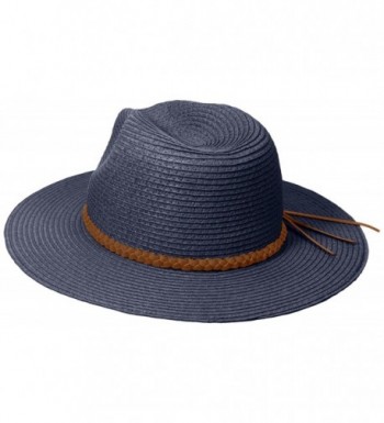 D&Y Women's Paper Crochet Panama Hat with Metallic Braided Band Navy ...