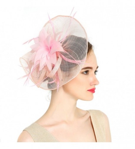 VKFashion Charming Sinamay Flower Fascinator Hats Wedding Headpiece with clips Cocktail Party Hats Pink - Pink - CX184S00LSG