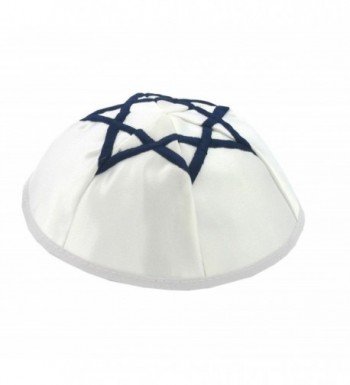 White Jewish Kippah with Dark Blue Star of David on Top - CC116GGW5IJ