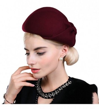 Maitose Women's Autumn And Winter Bow Wool Beret Coffe - Wine Red - CC12MCI073T