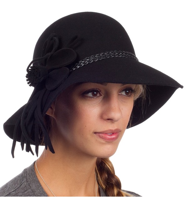 Sakkas Gloria Vintage Style Wool Cloche Hat - Black - CJ11GBXKRBT