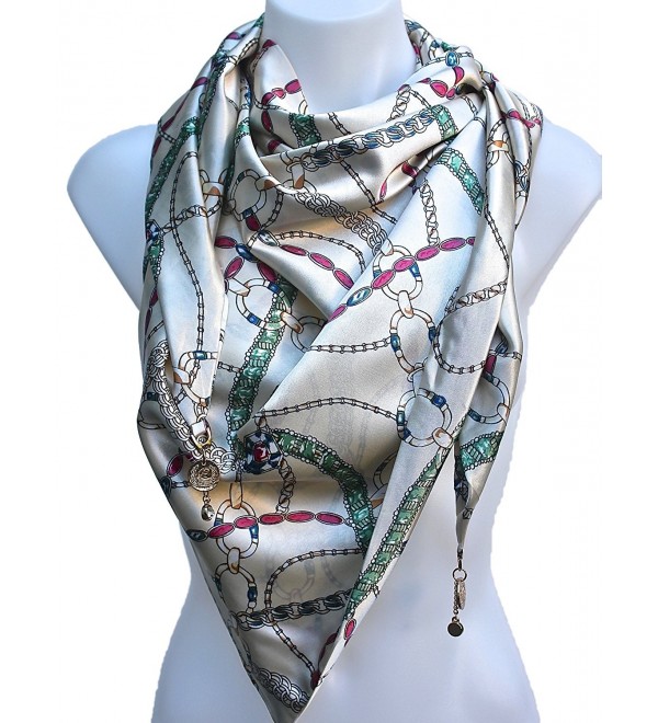 Terra Nomad Women's Triangle Fashion Scarf Shawl with Charms - Cream - C011LUPHYTV