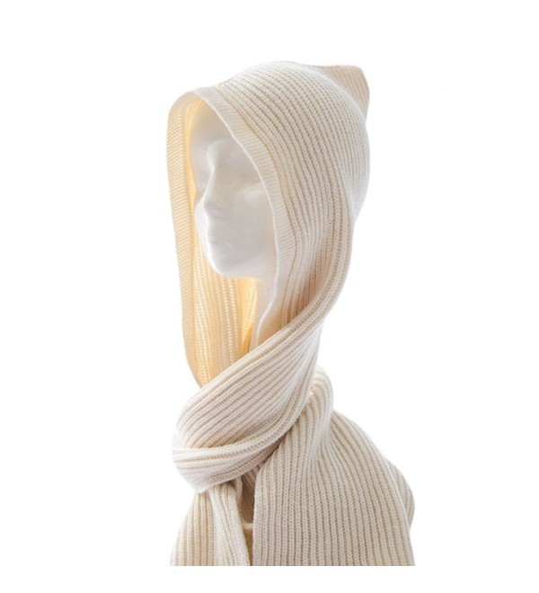 Unisex Winter Bomber Hats Knit Hooded Scarf Wrap Cap Hoodie Scarves Shawl Crochet Hat - Beige - CN187I3H0AY