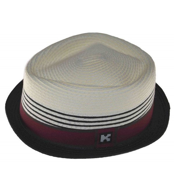 Upturn Diamond Crown Pork Pie Paper Straw Fedora Large Burgundy Natural - CN11H9T5M5P