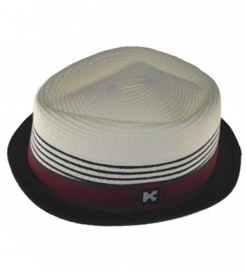 Upturn Diamond Crown Pork Pie Paper Straw Fedora Large Burgundy Natural - CN11H9T5M5P