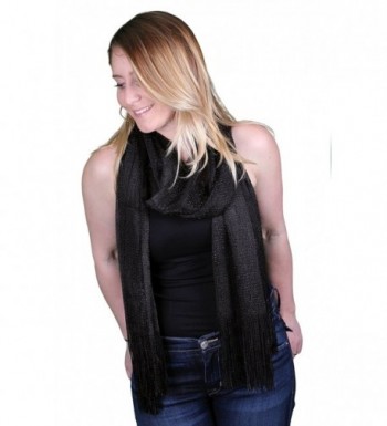 Funky Junque's Sheer Woven Metallic Sparkle Fringe Rectangle Scarf Shawl Wrap - Black - CK17Z3KOZUR