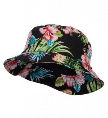Floral Cotton Bucket Hat - Black - C6124YGZLE7