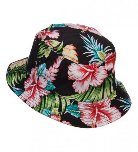 Floral Cotton Bucket Hat Black