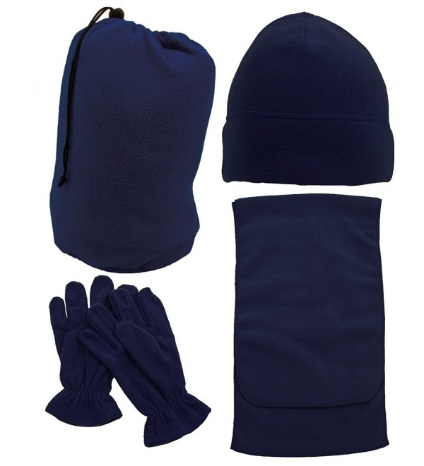 Men & Women's 3 Pc Winter Travel Set - Beanie Hat- Scarf- & Gloves - Navy - CI188Q7TOU4