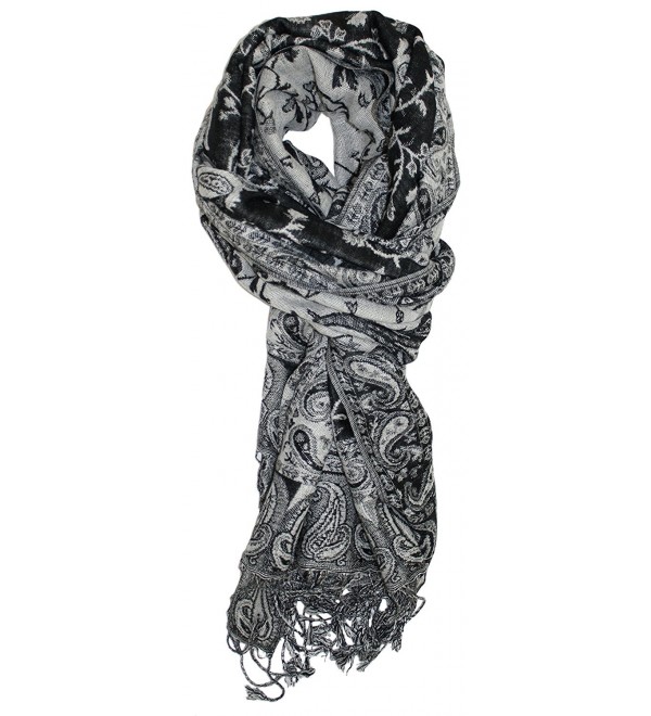 Ted and Jack - Luxe Classic Paisley Reversible Pashmina - Black and White - CX12HRKTMXX
