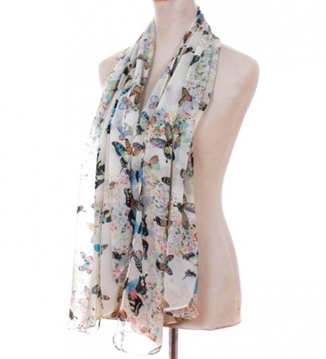 Demarkt Chic Butterflies Print Chic Elegant Scarf for Women Beige White - CQ11IB1TZSP