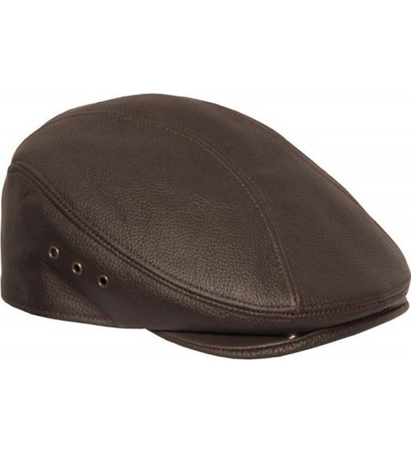 Genuine Made In The USA Leather Ivy Flat Cap - Brown - CF11LQZUBHR