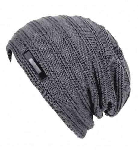 Eianru Men's New hats Plush Lining Texture Knit Skull Cap Warm Winter Beanies Hat - Grey - C1186UE4MLH