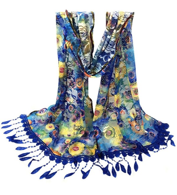 DEESEE(TM) Fashion Women Long Wrap scarf Tassel Shawl Lace Scarf Scarves - Blue - C812N2EQUDN