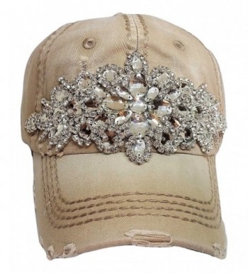 Olive & Pique Women's Horizontal Bling Distressed Baseball Cap - Khaki - CJ183CR43H0