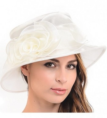 Women Floral Wedding Dress Tea Party Derby Racing Hat - Cream - CD12H97NNFH