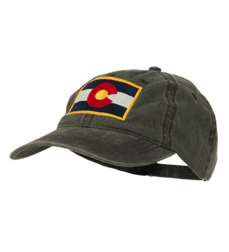 Colorado State Flag Embroidered Washed Buckle Cap - Black - CH11Q3SXXZJ