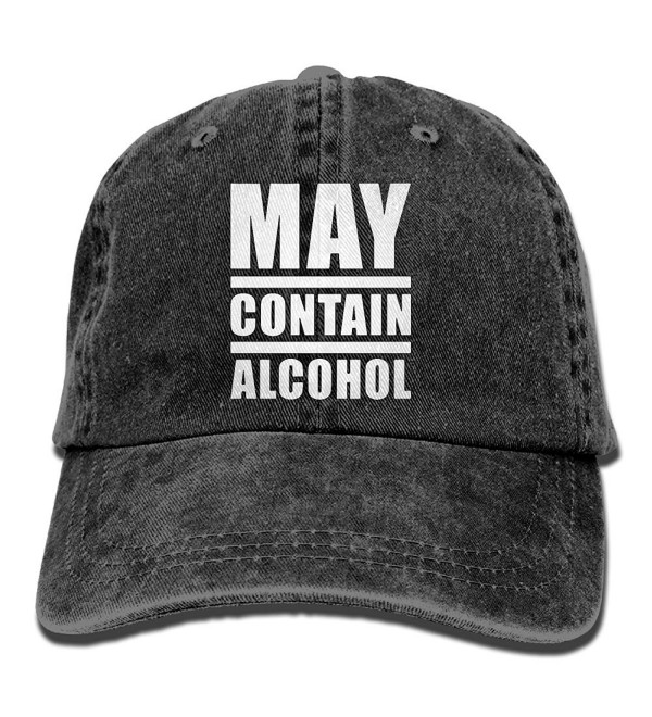 Unisex May Contain Alcohol Yarn-Dyed Denim Baseball Cap Adjustable Outdoor Sports Cap For Men Or Women - Black - CF187CX7QZQ