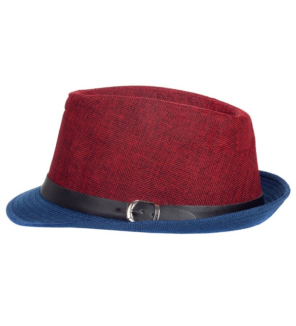 Aerusi Men's Fusion Straw Fedora Hat - Red Blue - CG128DICVSV