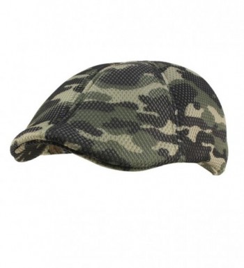 Mens Summer Mesh Camo Duckbill Flat Golf Ivy Driver Cabbie Sun Cap Hat M/L - Olive - C912EUJQ25Z