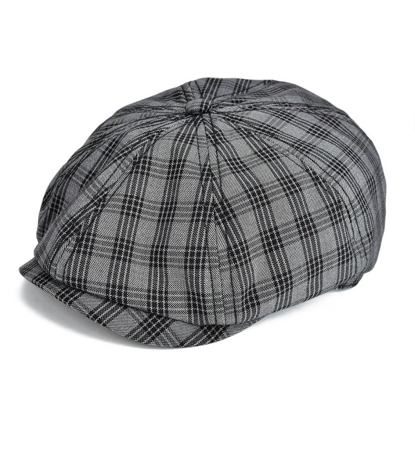 VOBOOM Plaid Cotton 8 pannnel Newsboy Caps Ivy Hat Cabbie Gatsby Hat MZ103 - Black - CJ1829WZ0MY