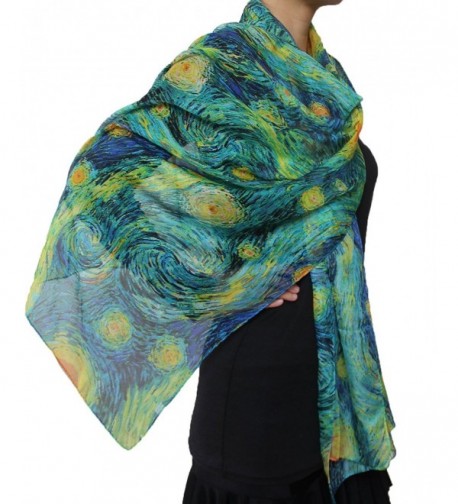 Seamaidmm Fabulous Starry Night Van Gogh Yellow Star Moon Print Chiffon Scarf Blue - CI1280AVA1T