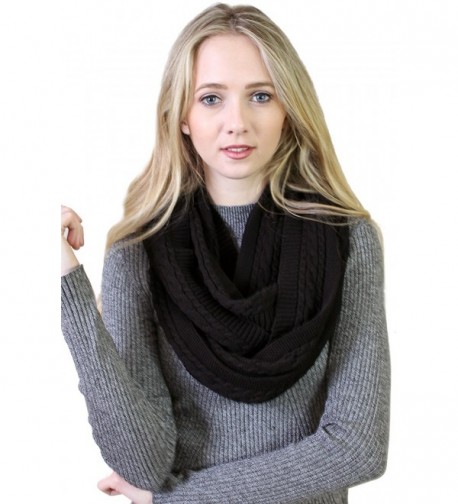 (10 COLORS) Women's 100% Organic Cotton Cable Knit Infinity Scarf- Super Soft Stretch Warm Non-Toxic - Black - CB189582EE2