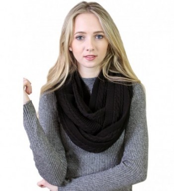 (10 COLORS) Women's 100% Organic Cotton Cable Knit Infinity Scarf- Super Soft Stretch Warm Non-Toxic - Black - CB189582EE2