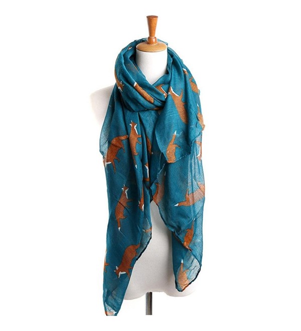 CreazyLady Womens Long Cute Fox Print Scarf Wraps Shawl Soft Scarves - Light Blue - C6129PTU9TZ