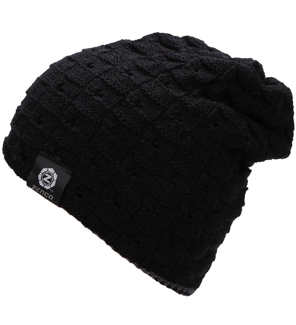 Zenco Men / Women's Winter Handcraft Knit Dual-Layered Slouchy Beanie Hat - Black - CG12846OMBB