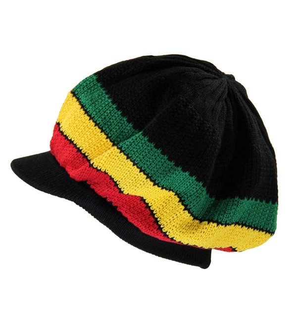 NY Knit Cotton Beanie Visor - Black/Rasta - CE18C97Z3SH