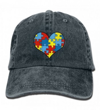 Autism Awareness Heart Vintage Washed Dyed Cotton Twill Low Profile Adjustable Baseball Cap Black - Navy - CR187645H5O